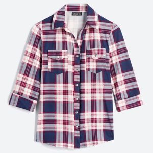 Papermoon Button Down Plaid Knit Top